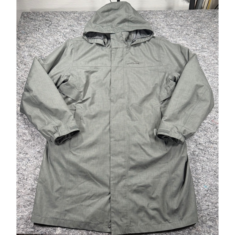 Eddie Bauer WeatherEdge Mens L Gray Waterproof Breathable Hooded Jacket 11112122